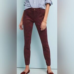 Anthropologie Cadet Slim Utility Trousers Burgundy Camouflage